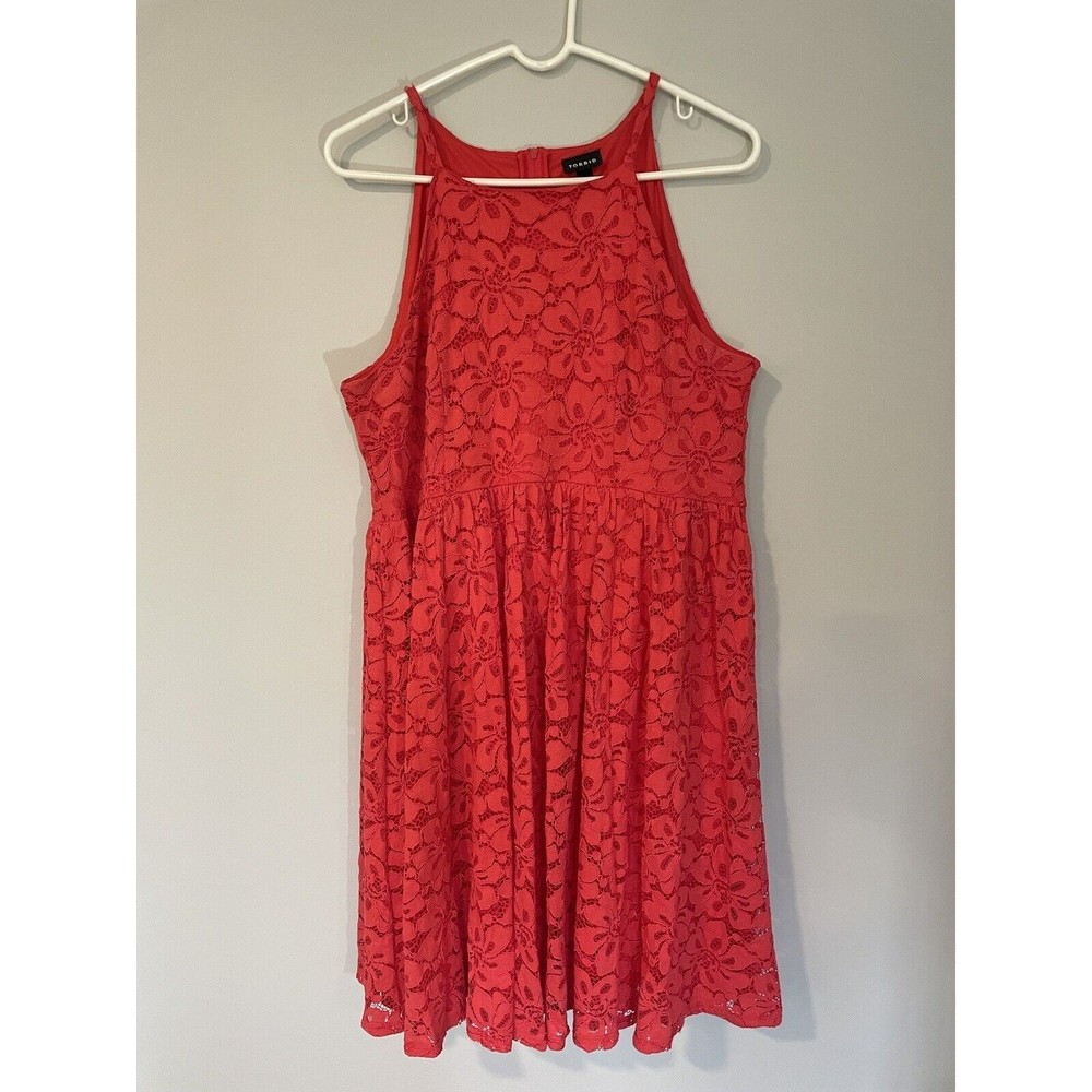 Torrid Lace High Neck Skater Red Lace Dress Size 16 Lined Fit